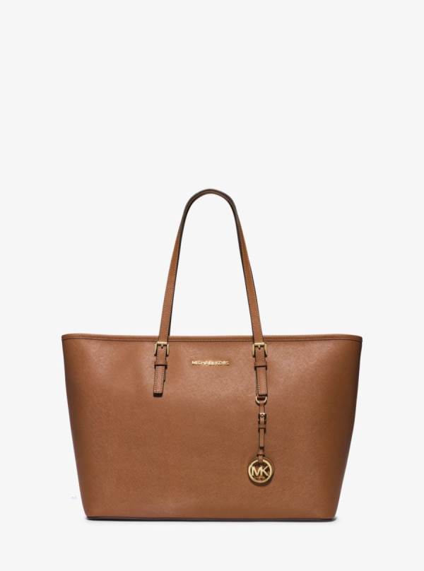 Damske Prenosná Taška Michael Kors Jet Set Medium Saffiano Leather Top-Zip Hnede - Kabelky Michael Kors Lacne | NCQZF-3760